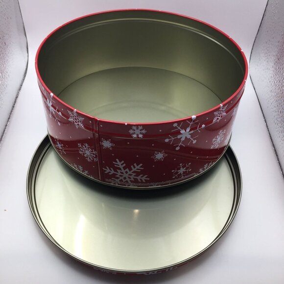 Santa's Workbench 8" Medium Round Canister Christmas Holiday Red White Snowflake - Picture 5 of 10